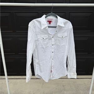 GUESS White Western Button Up Shirt Pearl Snap